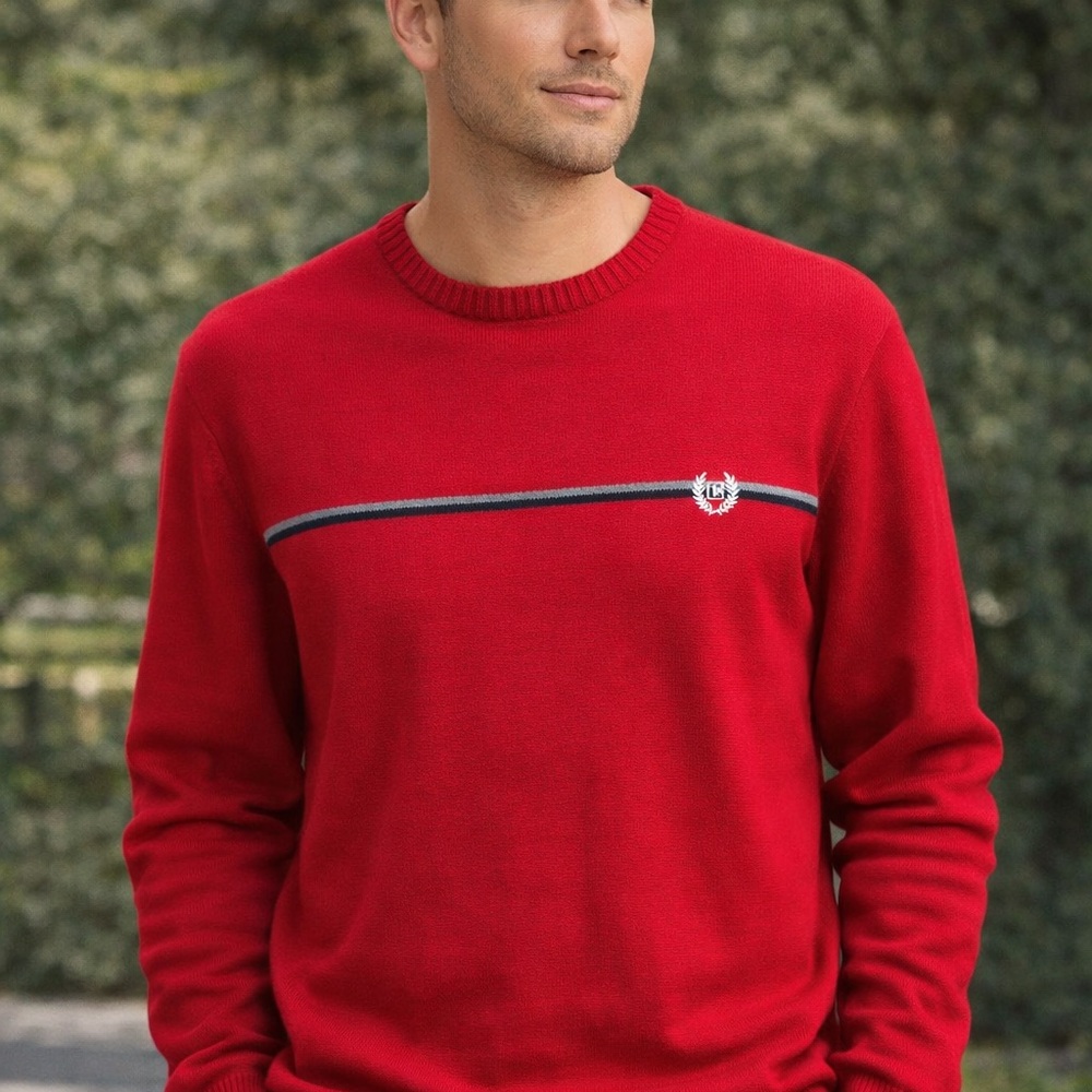 Men's Red Crewneck Sweater with Crest by Chaps-size medium.